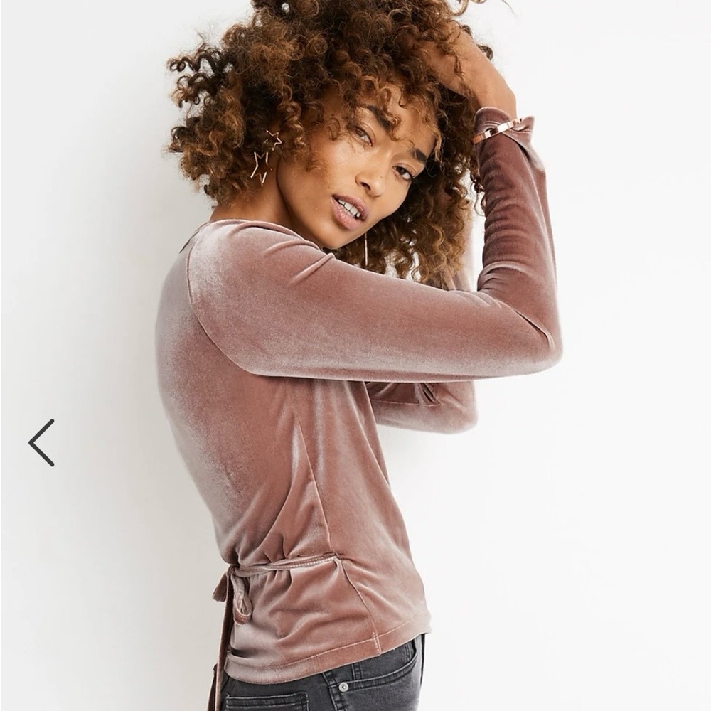 Madewell velvet wrap ballet long sleeve shirt. In pink blush mauve